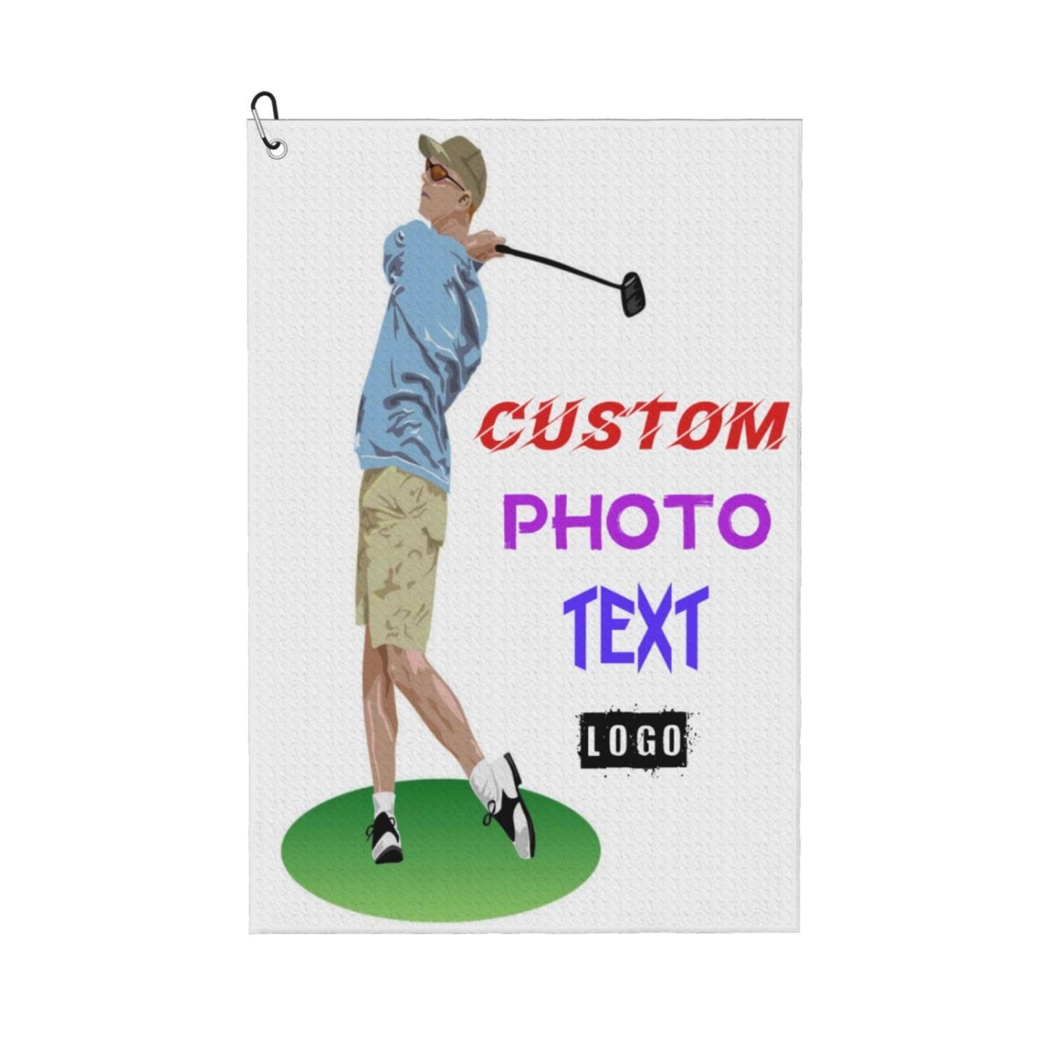 Personalized Golf Towel，Custom Golf Towel with Picture Text，Microfiber Golf Towel Golf Accessories for Men Women， Funny & Unique，24in x 16in, White