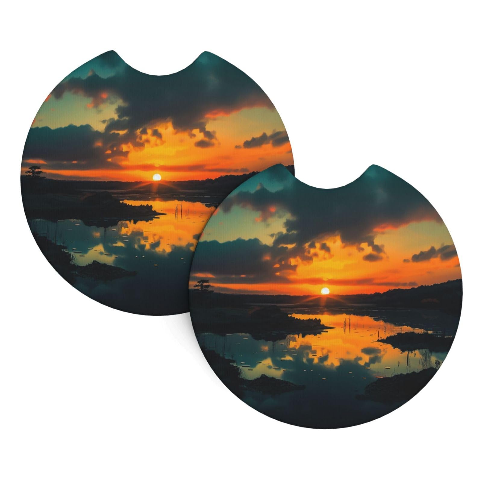 2PCS Car Coaster for Cup Holders Universal Auto Cup Mat Sunset Dawn Cup Coaster Pad 2.7" Waterproof Neoprene Non-Slip Cup Holder Coasters Car Interior Accessories for Women Men