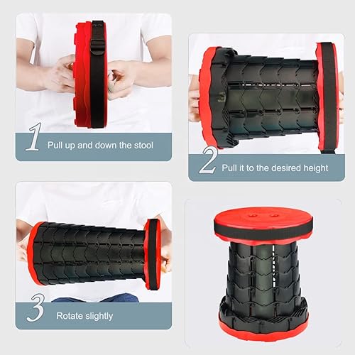Miniatura 3 de Taburete plegable portátil, taburete telescópico, sillas plegables compactas, asiento de camping ligero portátil para adultos, rojo