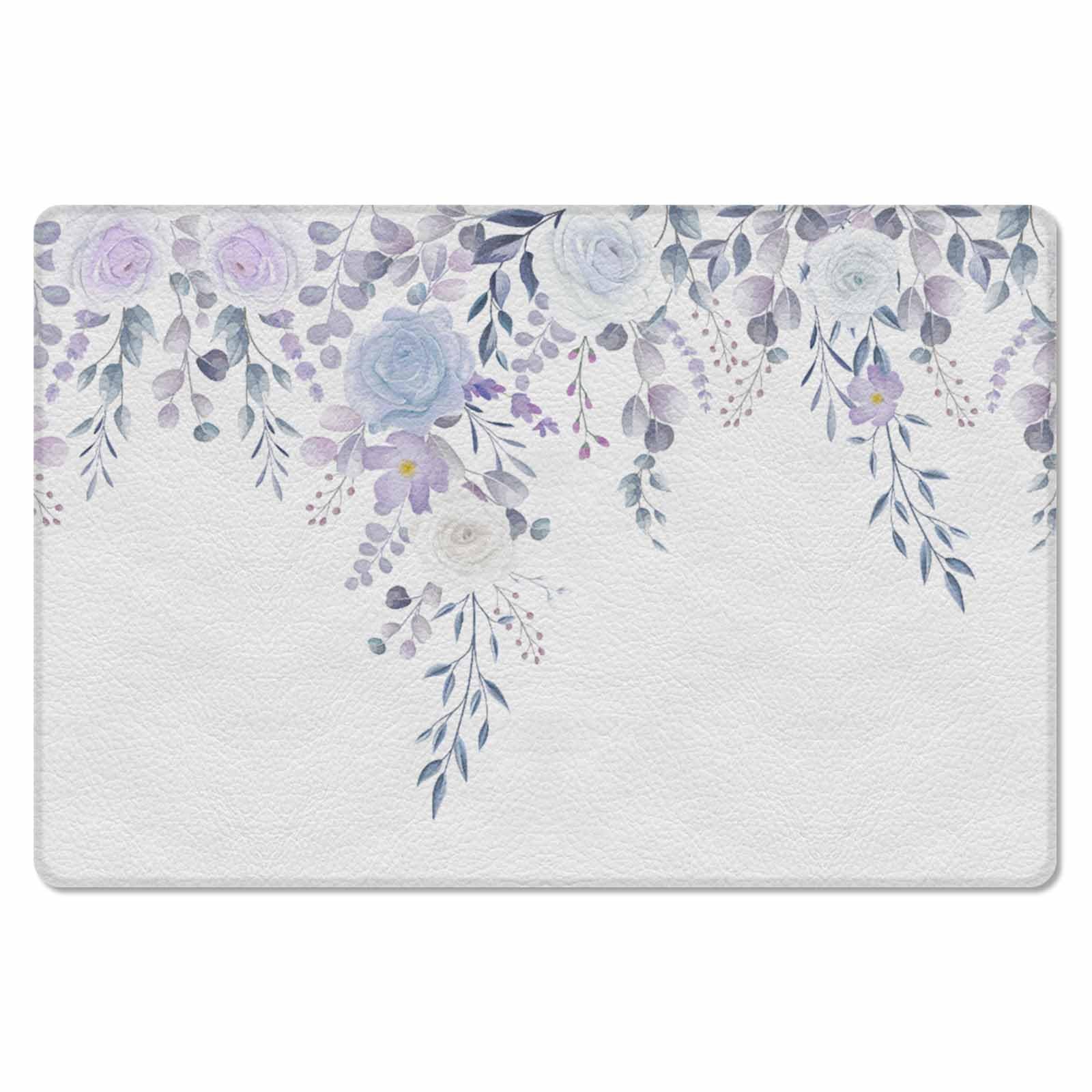 Purple Floral Kitchen Bath Door Mat Cushioned Runner Rug,Washable Welcome Floor Sink Antifatigue Mat,Waterproof & Non-Slip Comfort Standing Doormat,Spring Blossom Flowers Leaves Watercolor 18