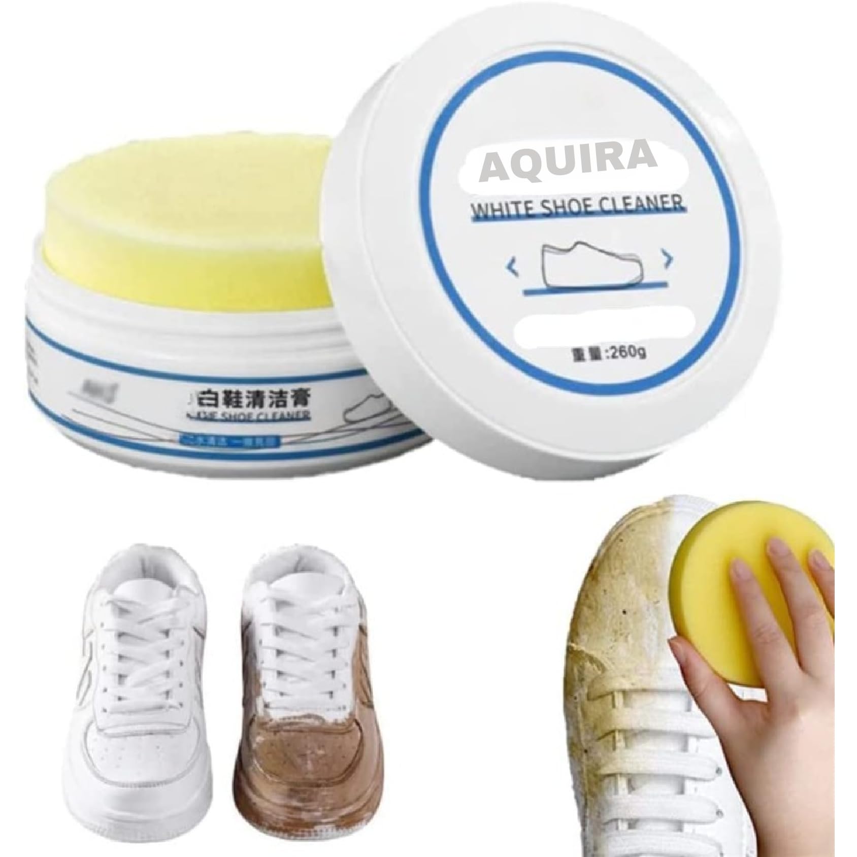 AQUIRA White Shoe Cleaning Cream, Practical Shoe Cleaning Kit - Shoe Cream with Sponge, Shoes Whitening Cleansing, Stain Remover Cleansing Cream for Shoe, No-Wash, for Leather Shoes - 260GM (B0CLJWCP2H) Amazon Price History, Amazon Price Tracker