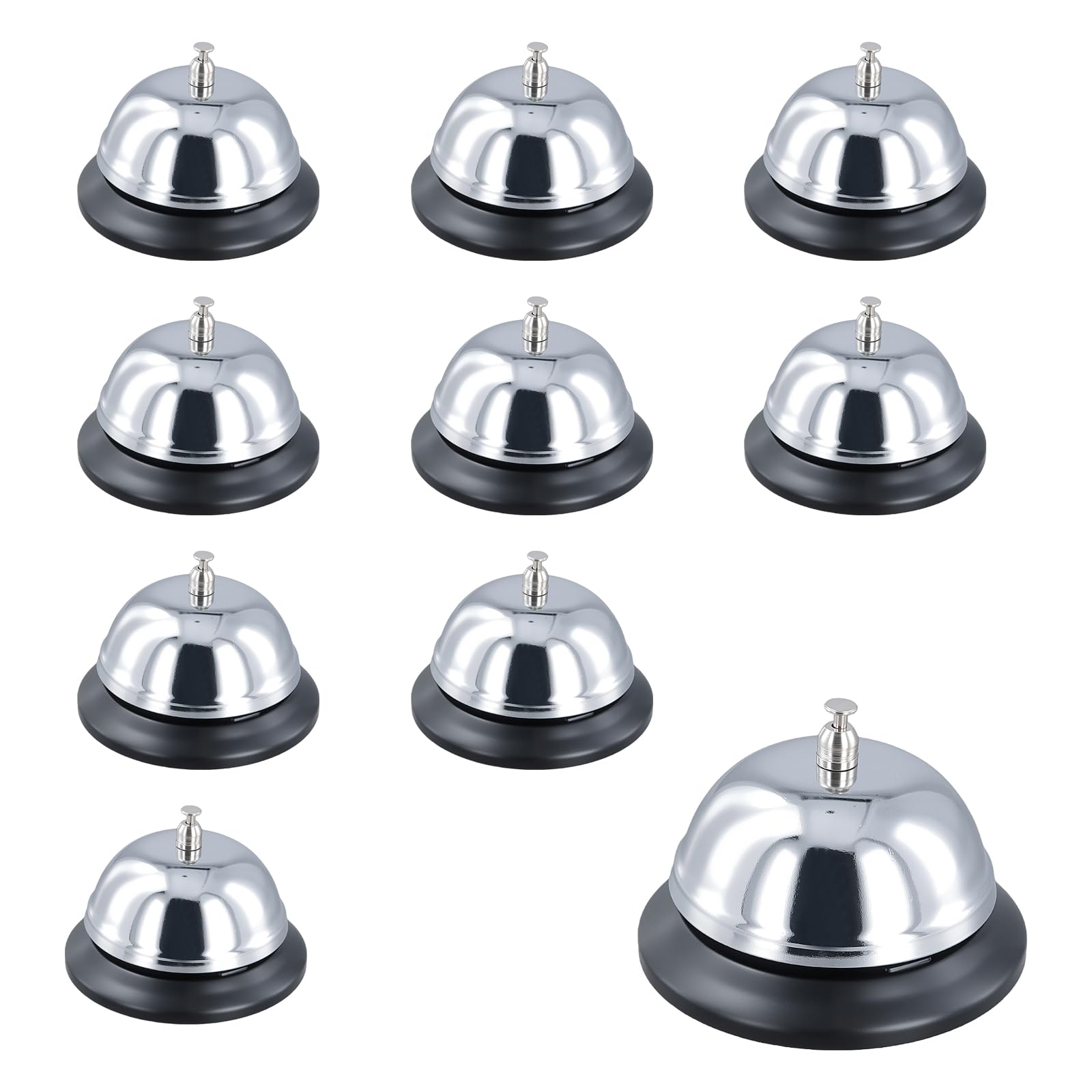 PINGEUI 10 Pack Silver Service Bell, 8.5 x 6 cm Reception Call Bell, Desk Bells Bulk for Reception Desk