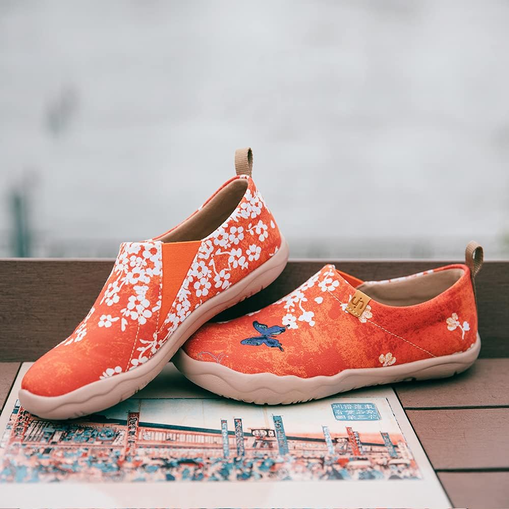  | UIN Women's Fashion Floral Art Sneaker Painted Canvas Slip-On Ladies Travel Shoes | Loafers & Slip-Ons