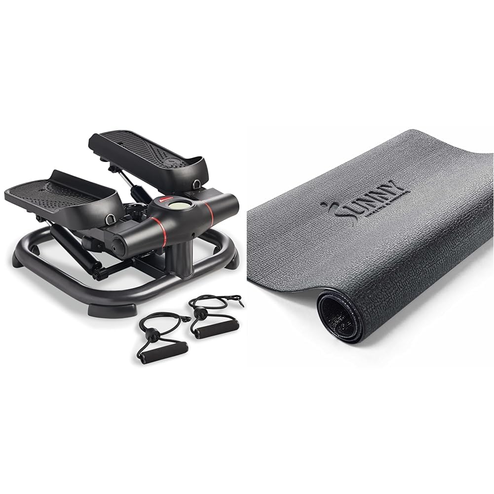 Sunny Health & Fitness Twist Stepper con fasce di resistenza e tappetino protettivo in schiuma per palestra domestica, fitness e attrezzature da palestra - N. 074-XS