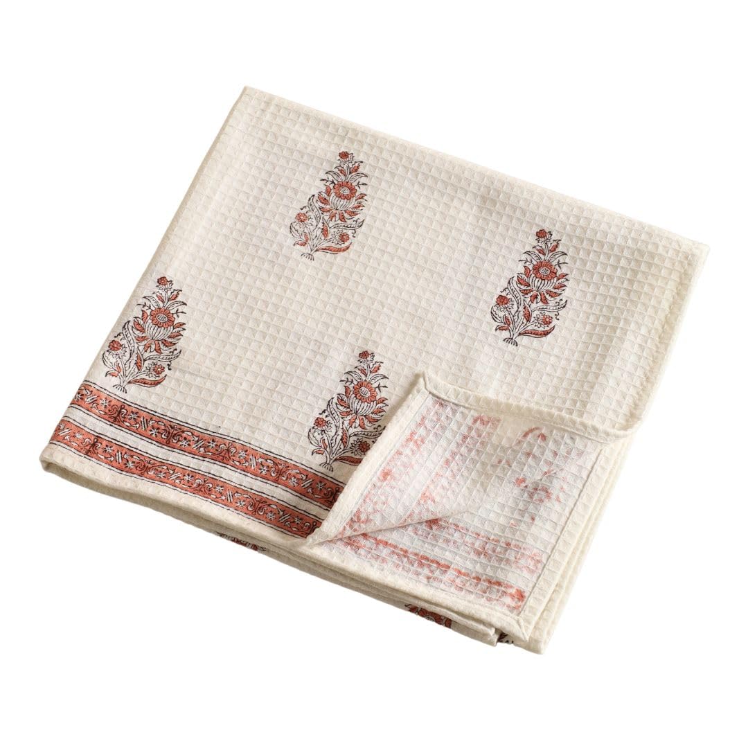 Peepul Tree Pure Cotton Hand and Bath Towel Set | Hand Block Printed in Off White and Peach | Handmade in India - Bath Towel: 30 x 60 inches & Hand Towel: 16 x 24 inches | 2 Bath & 2 Hand Towels-image-39