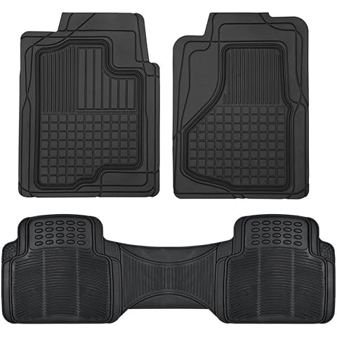 Motor Trend Premium All Weather Rubber Floor Mats for Cars SUV Trucks, Heavy Duty Universal Fit Trim to Fit Protection Floor Liners Front Rear Set Non-Slip (2 Front Floor Mats, 1 Rear Floor Mat)