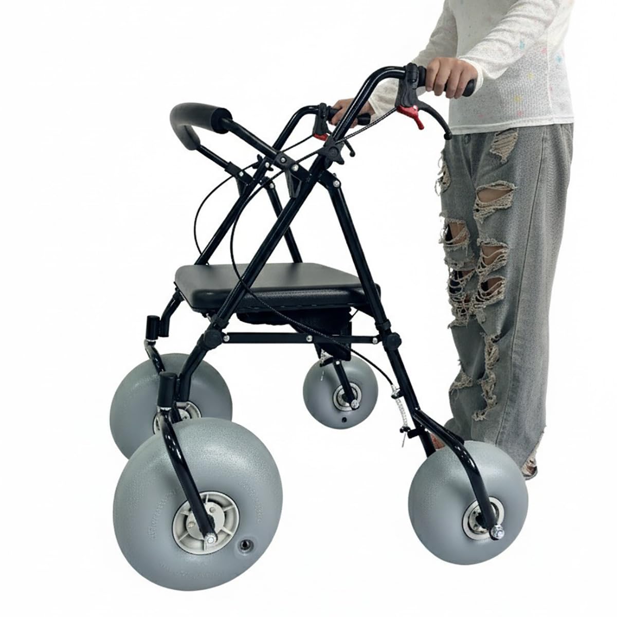 Aluminiowy chodzik plażowy ze stali nierdzewnej dla osób starszych, plażowy wózek inwalidzki z dużymi kołami 30 cm gumowe koło pneumatyczne, ręczny wózek plażowy, do chodzenia w podeszłym wieku