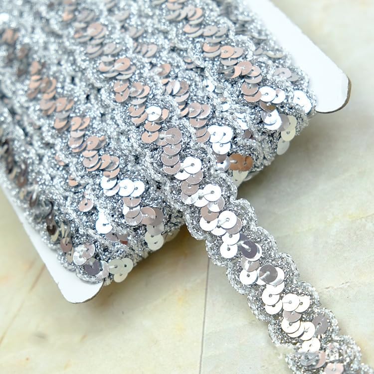 5 m glitterborduurwerk, pailletten, bloemen, kanten band, bloemenband, sierband, sierband, kantrand voor doe-het-zelf naaien, kleding, lingerie, kostuums, gordijnen, decoratie, 4 cm breed, hemelsblauw