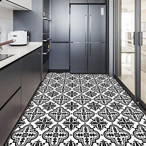 Peel And Stick Floor Tile Black And White 11.8" X 11.8" Line Up Easily Self Adhesive Flooring Easy To Use For Renovation #TOP4