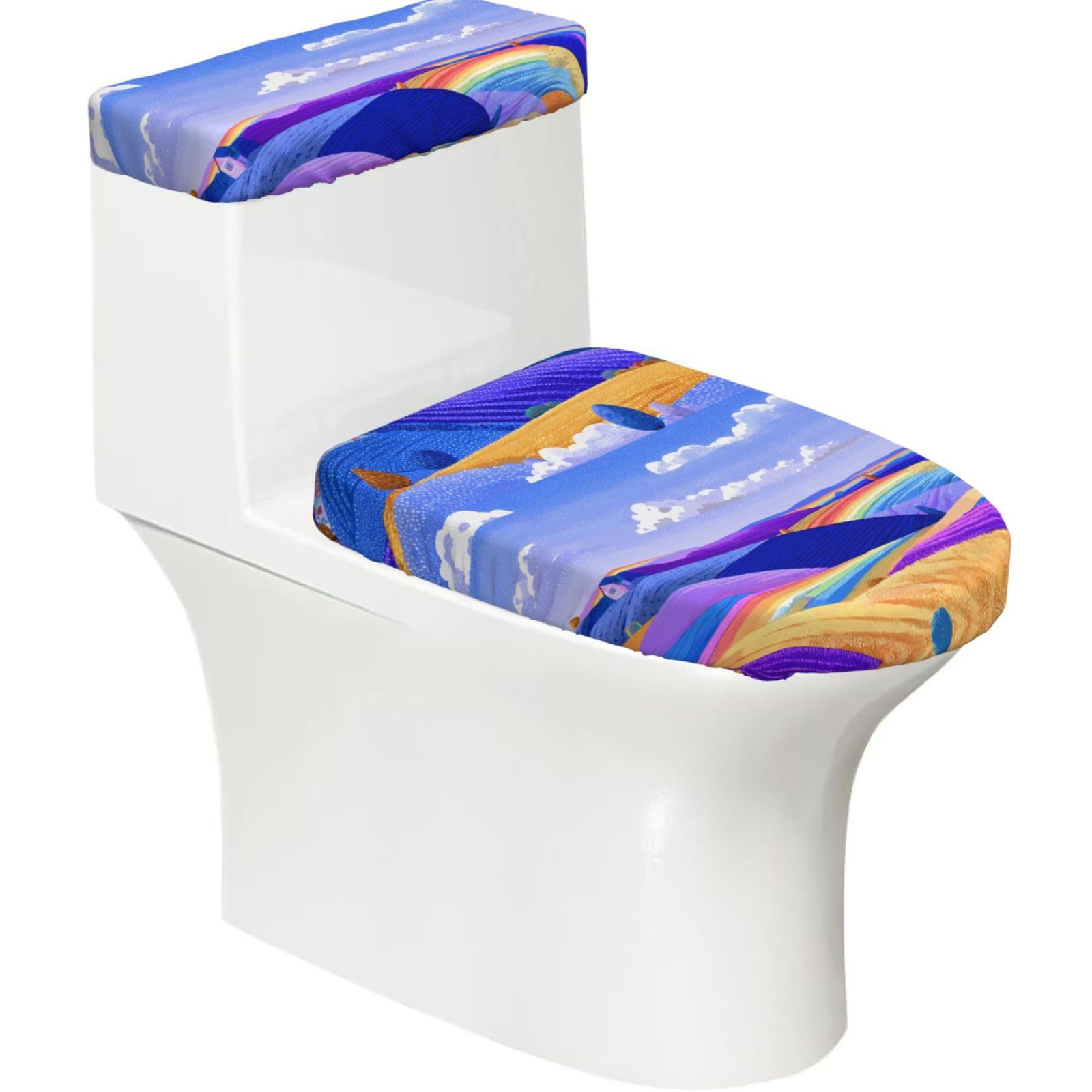 Mrowyc Black Blue-Purple Fields Printed Toilet Seat Set - Set Of 2 - Universal Toilet Seat Cover - Housewarming Birthday Christmas Gift