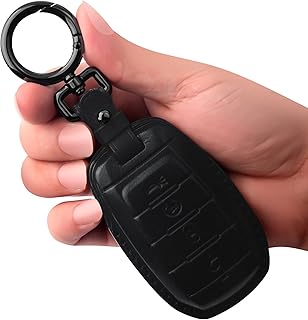 Tukellen for Dodge Key Fob Cover Genuine Leather Key Case Cover Protector Compatible with Dodge Ram 1500 Key Shell