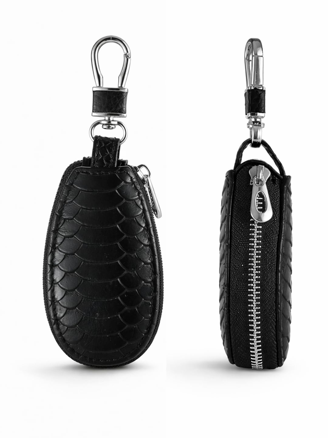 isweven Car Key Case Zip Bag with Metal Hook | Faux Leather Keychain Pouch for Car Keys & Smart Keys | Zipper Key Holder Organizer for Men & Women (Black Croc Texture)-picture-48