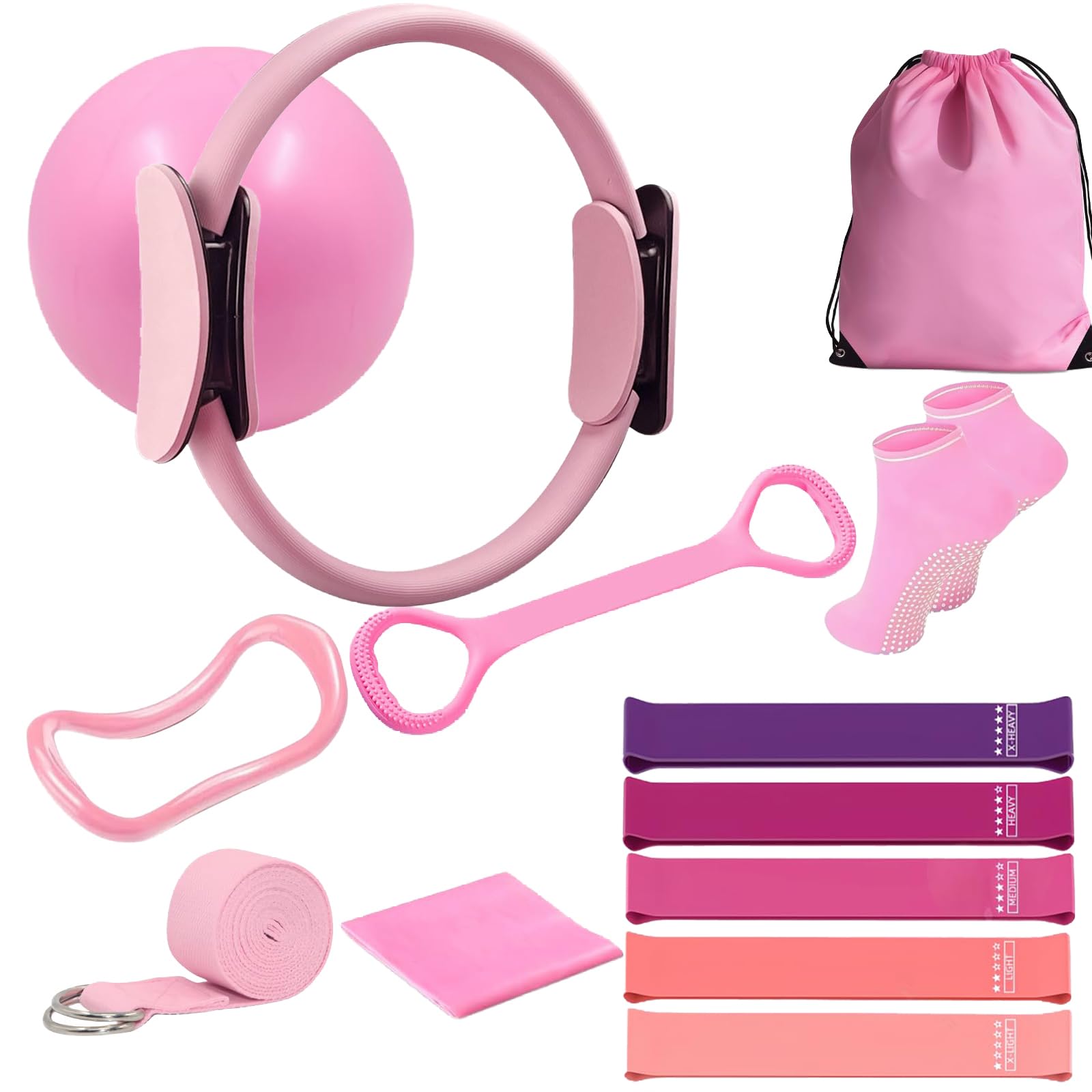 13pc Pilates Equipment Set for Women – Pilates Ring, Mini Ball, Resistance Bands & Accessories – Home Pilates Kit for Toning, Strength & Flexibility – Pilates Essential Kit for Beginners