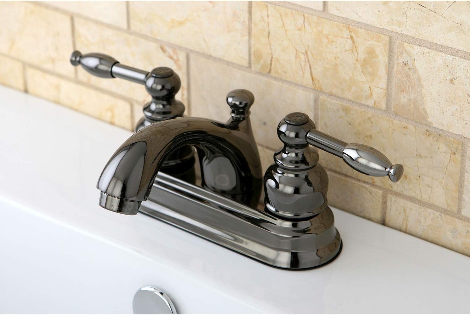 Kingston Brass NB2600KL Water Onyx 4 inch Centerset Lavatory Faucet with Retail Pop-up Drain, Black Stainless Steel