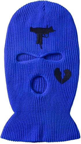 FASHIXD 3 Hole UZI Balaclava Knitted Full Face Cover Ski Mask Winter Windproof Neck Warmer Thermal Cycling for Men Women (Blue)
