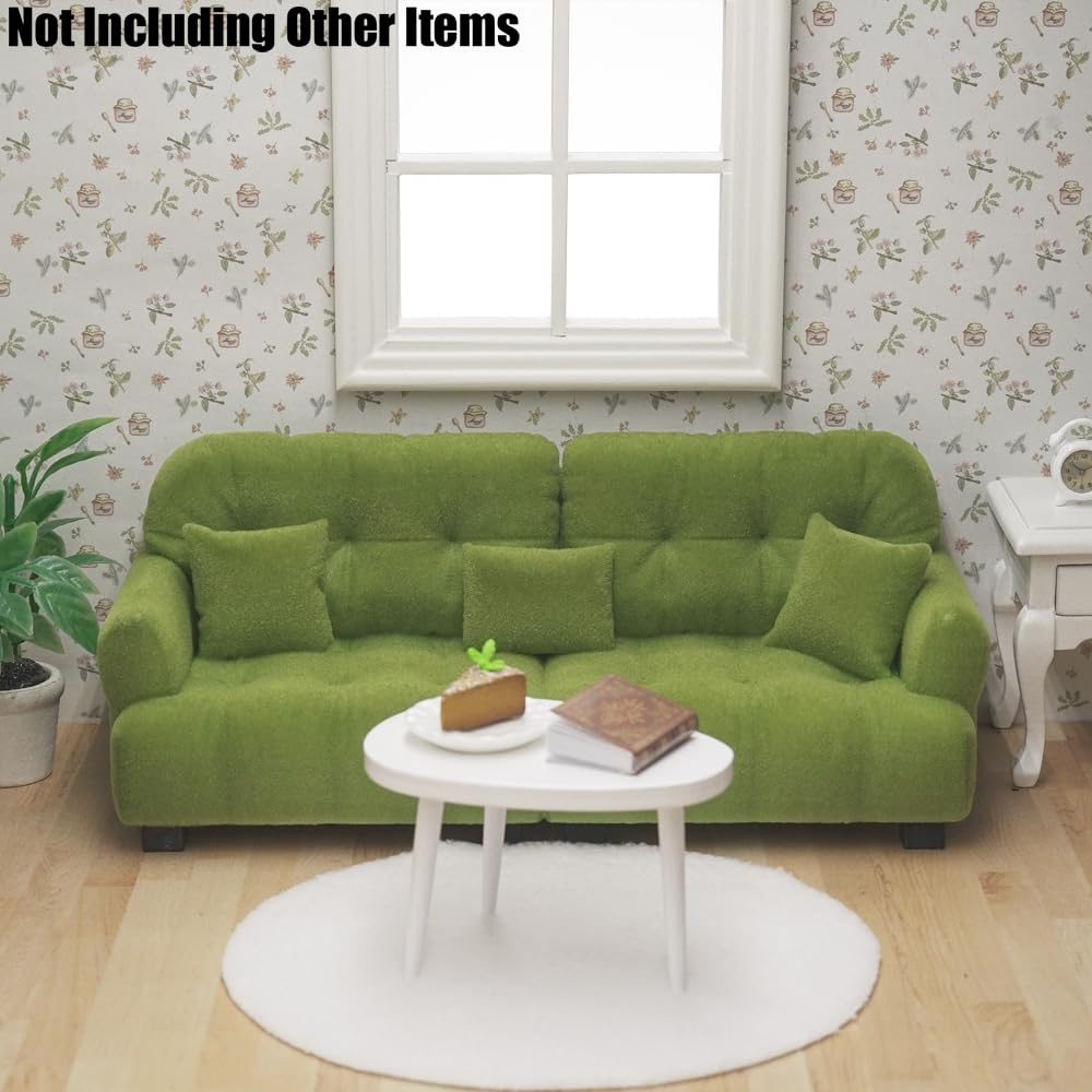 Odoria Casa delle Bambole Divano Miniatura: Scala 1/12 Divano a due Posti Verde Moderno per Soggiorno Salotto Camera da Letto - Mini Divanetto Doppio Mobili per Diorama Modello DIY