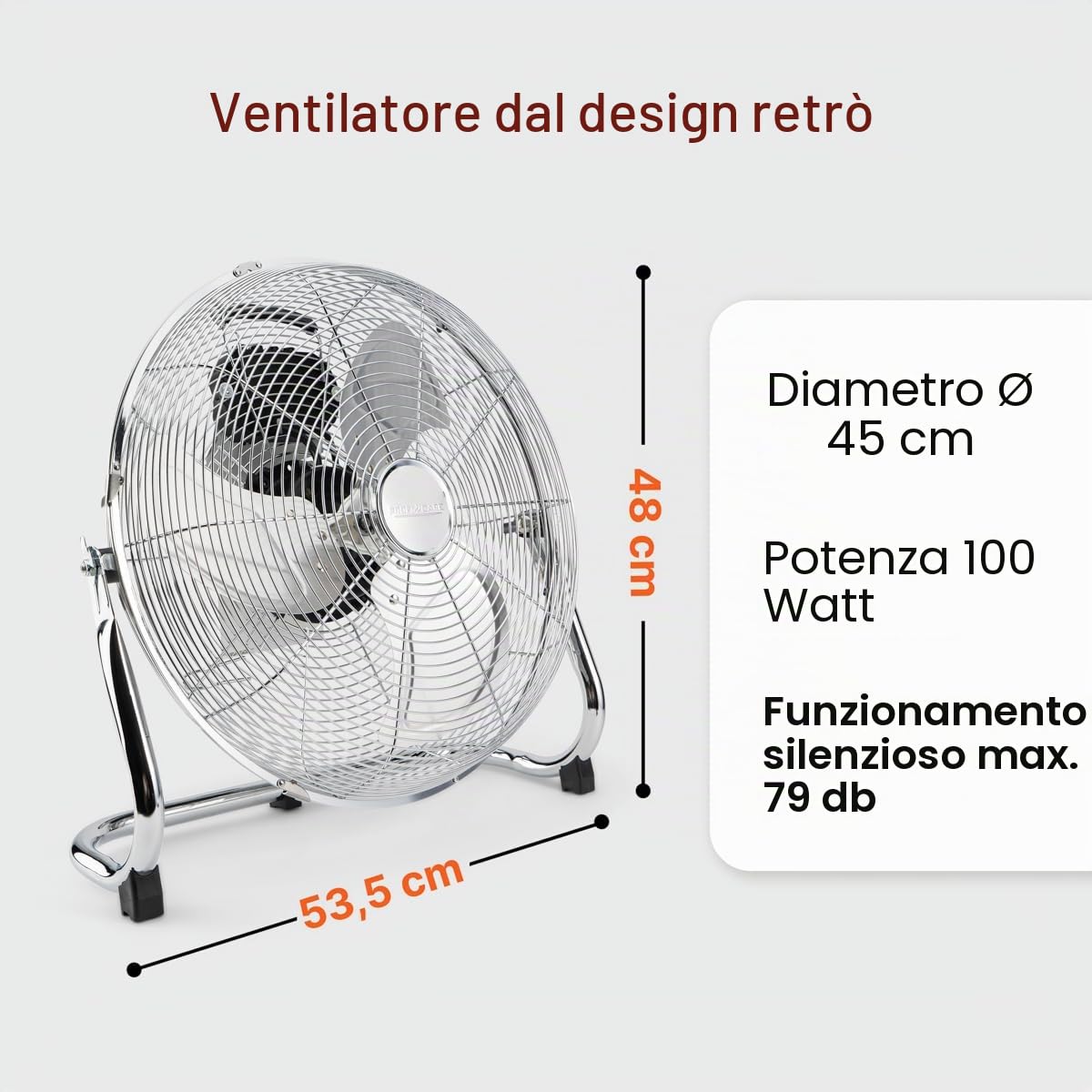 PROFI CARE PC VL 3066 WM - Ventilatore da pavimento retrò - 100 W - 45 cm - Indicatori LED - 4 livelli (0-1-2-3) - Silenzioso - Cromo
