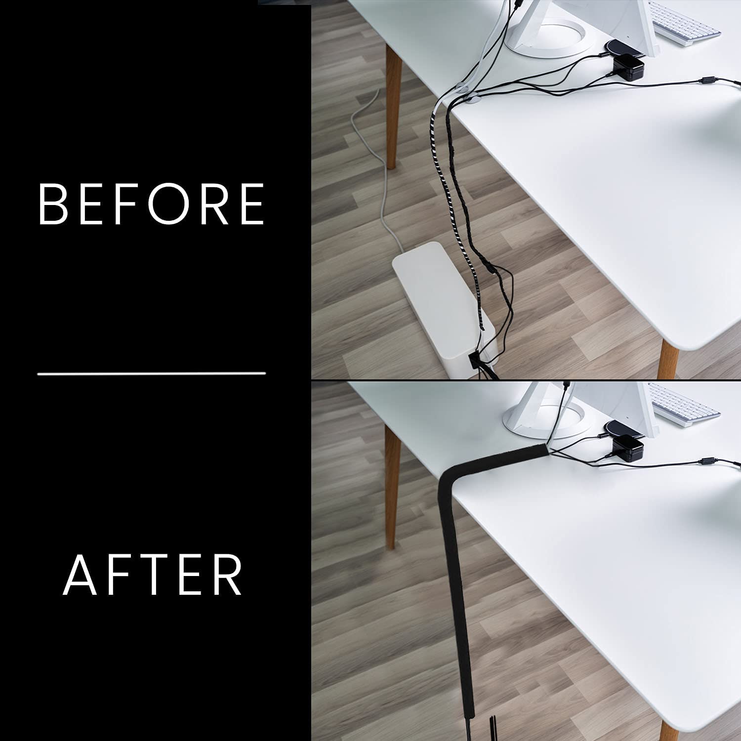 EVEO Cable Sleeve Cable Management Sleeves and Wrapper for Cord Hider 4 Cord Cover with PC