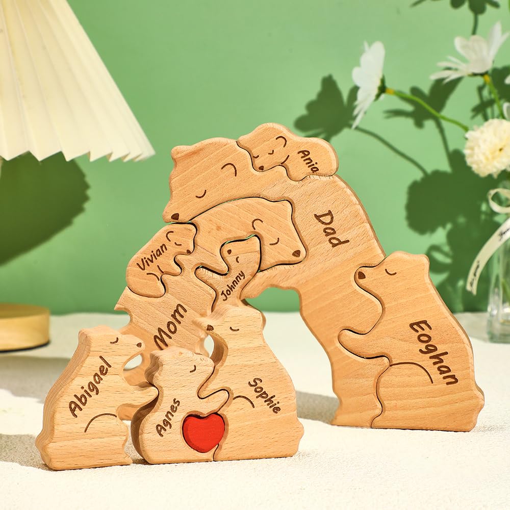 Personalised Wooden Bears Family Puzzle Gifts with 1-8 Names, Custom Jigsaw Puzzle - Image 3
