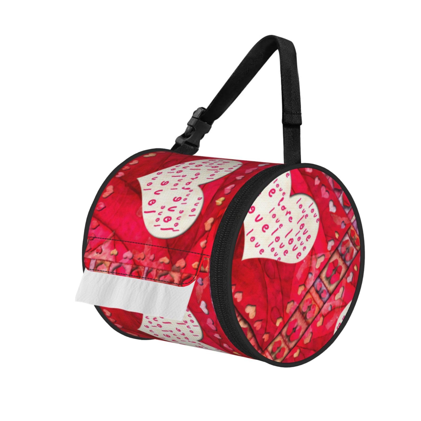 Red Hearts Love Print Fashion Tissues Organizer Box, Hanging Tissue Holder For Purse Coins For Car Office Daily Outing