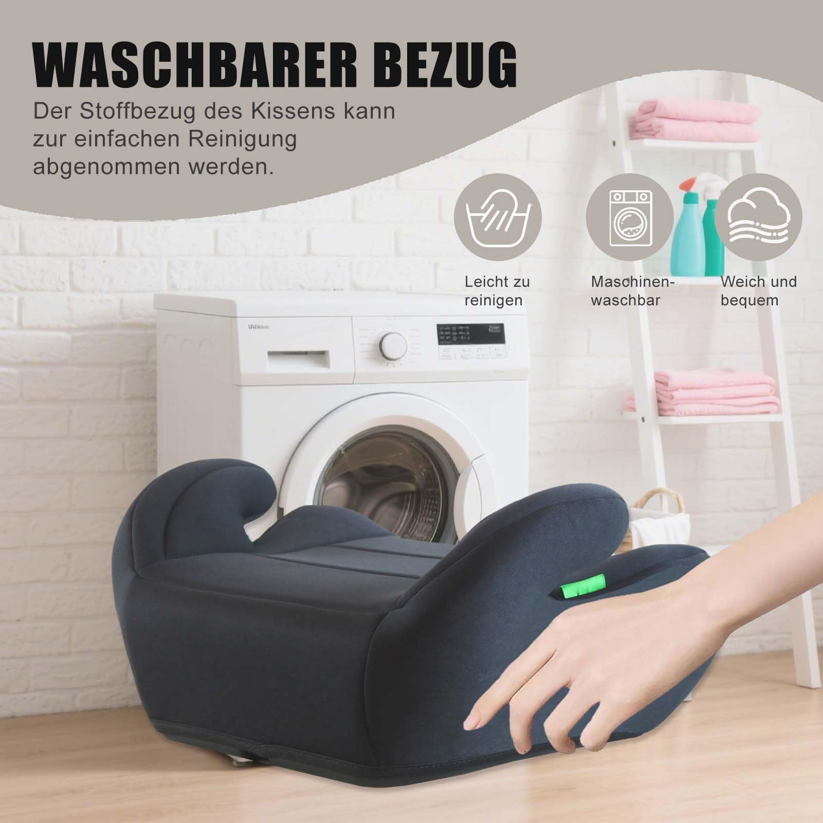 Bemesu Kindersitzerhöhung, Sitzerhöhung Auto Kinder 125-150cm, Kinderautositze Nach Neuer i-Size Norm R129, Kindersitz ohne ISOFIX, Autositz für Kinder 6-10 Jahre (Schwarz)