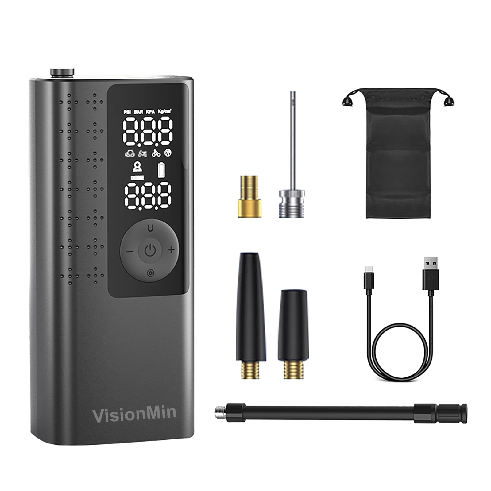 VisionMin Tire Inflator Portable Air Compressor – 150PSI Cordless Inflator Air Pump with LED Light, More Powerful with Dual Batteries, Portable Tire Inflator for Car, Motorcycle, Bicycle and Balls