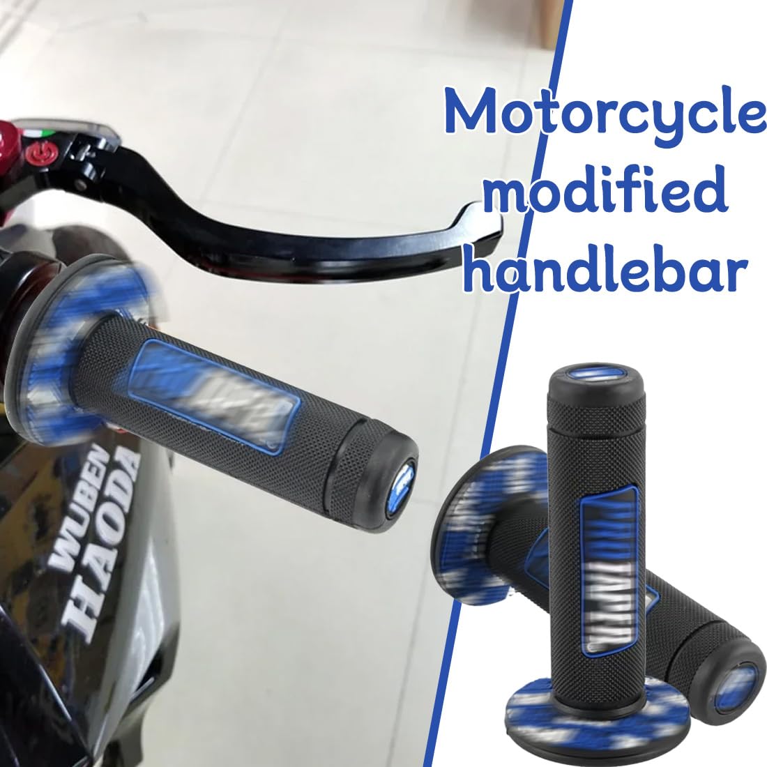Manopole Moto, 1 Paio Nero-Blu 22/24Mm Per Manubrio 7/8", Gomma Antivibrante Per Dirt Bike E Pit Bike