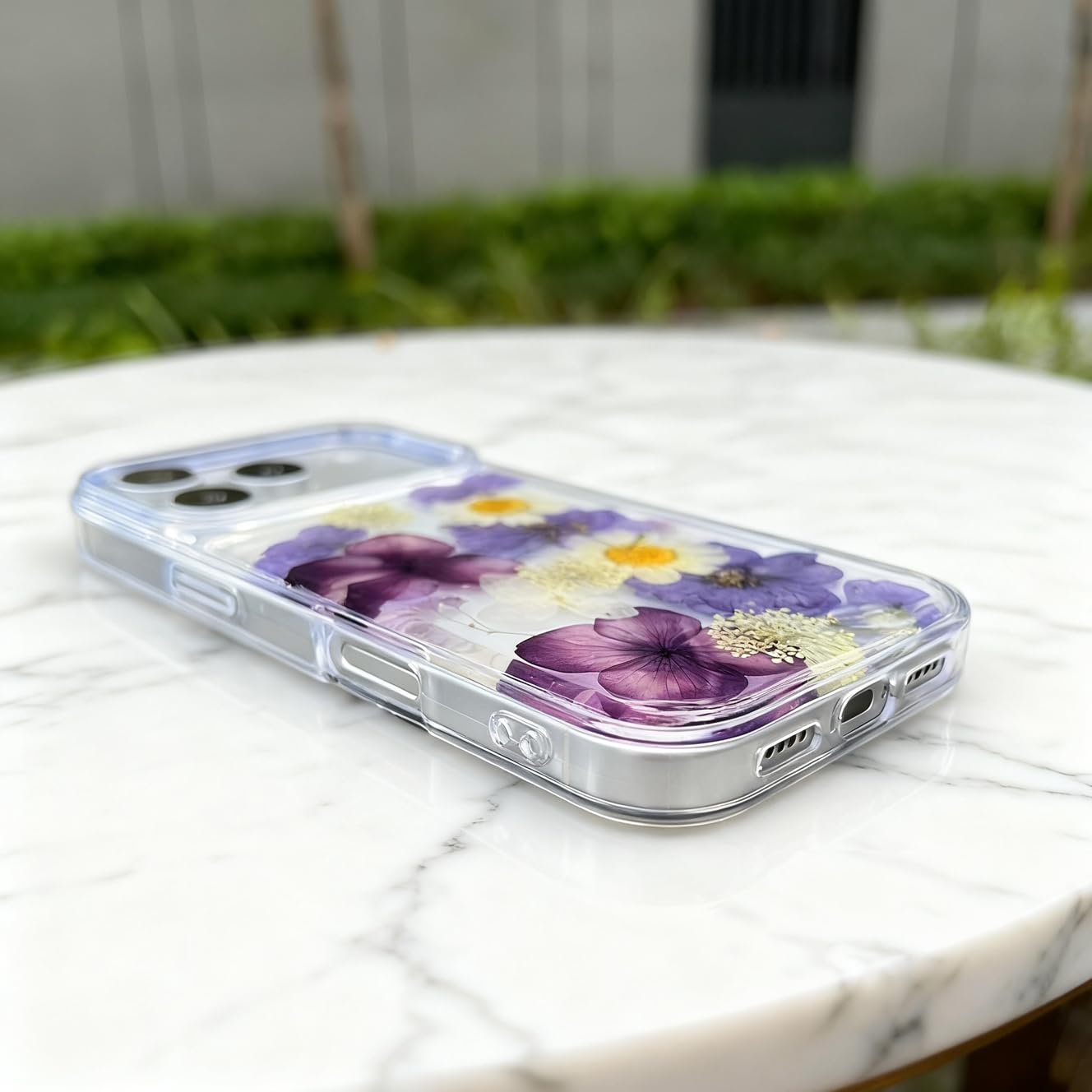 Abbery Custodia IPhone 14 Pro Max Con Fiori Secchi E Glitter - Morbida TPU Trasparente - 2