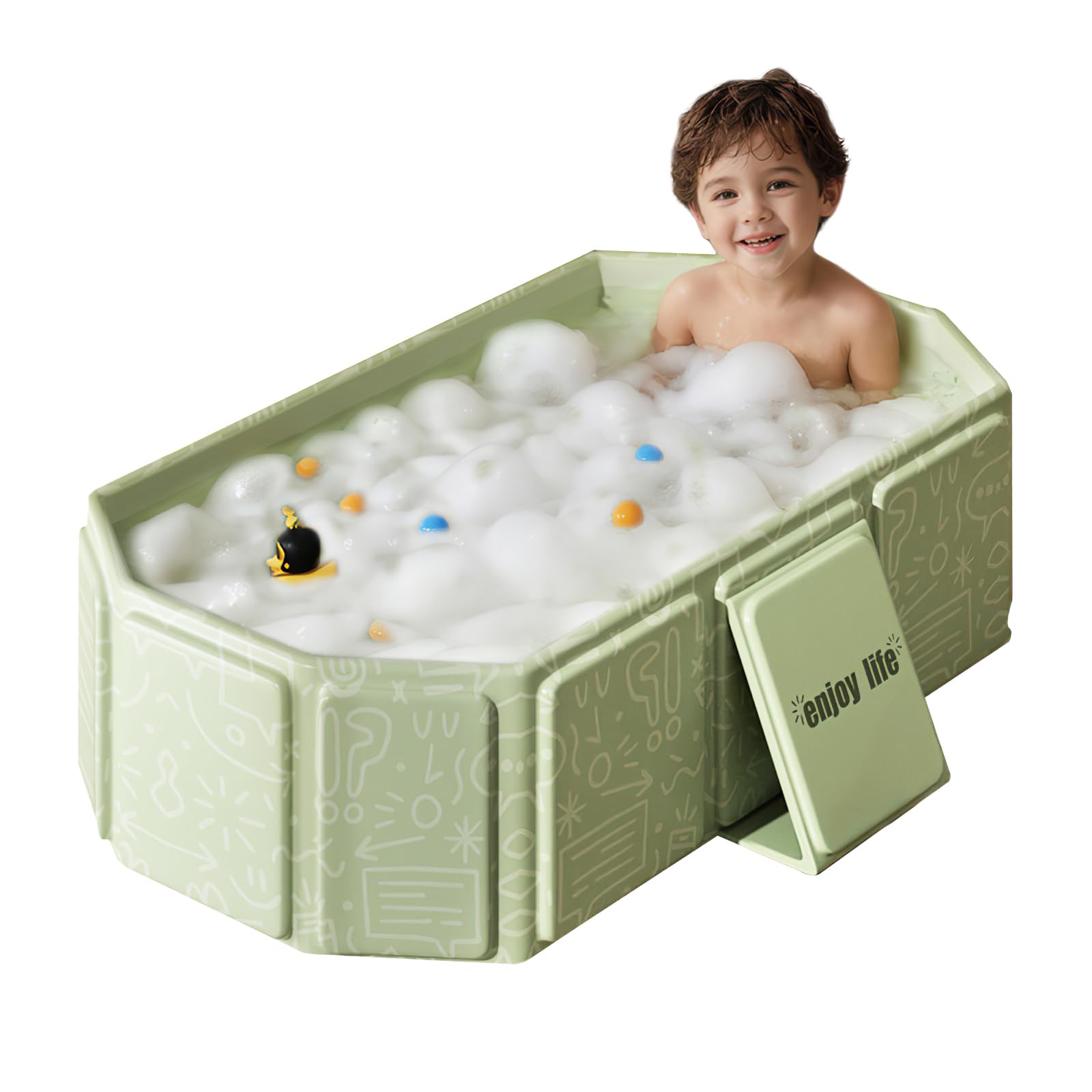 Vasca da Bagno Pieghevole per Bambini, Multiuso e Salvaspazio, Adatta da 0 a 8 Anni, Vaschetta Bagnetto Neonato Pieghevole con Tappo di Scolo, Vasca da Bagno Portatile per Bambini (Verde)