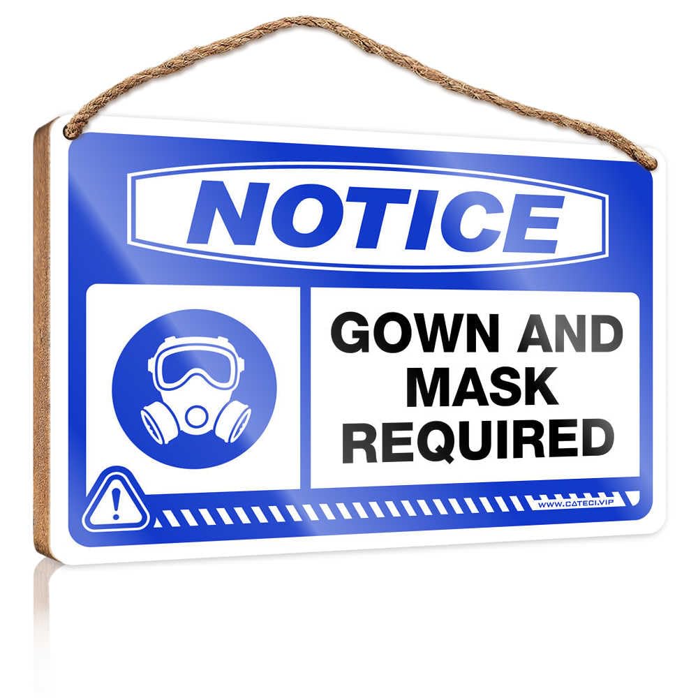 HMQW Front Door Decor Notice Gown And Mask Required Wooden Sign Funny Man Cave Signs Lake House Decor(23X35CM)