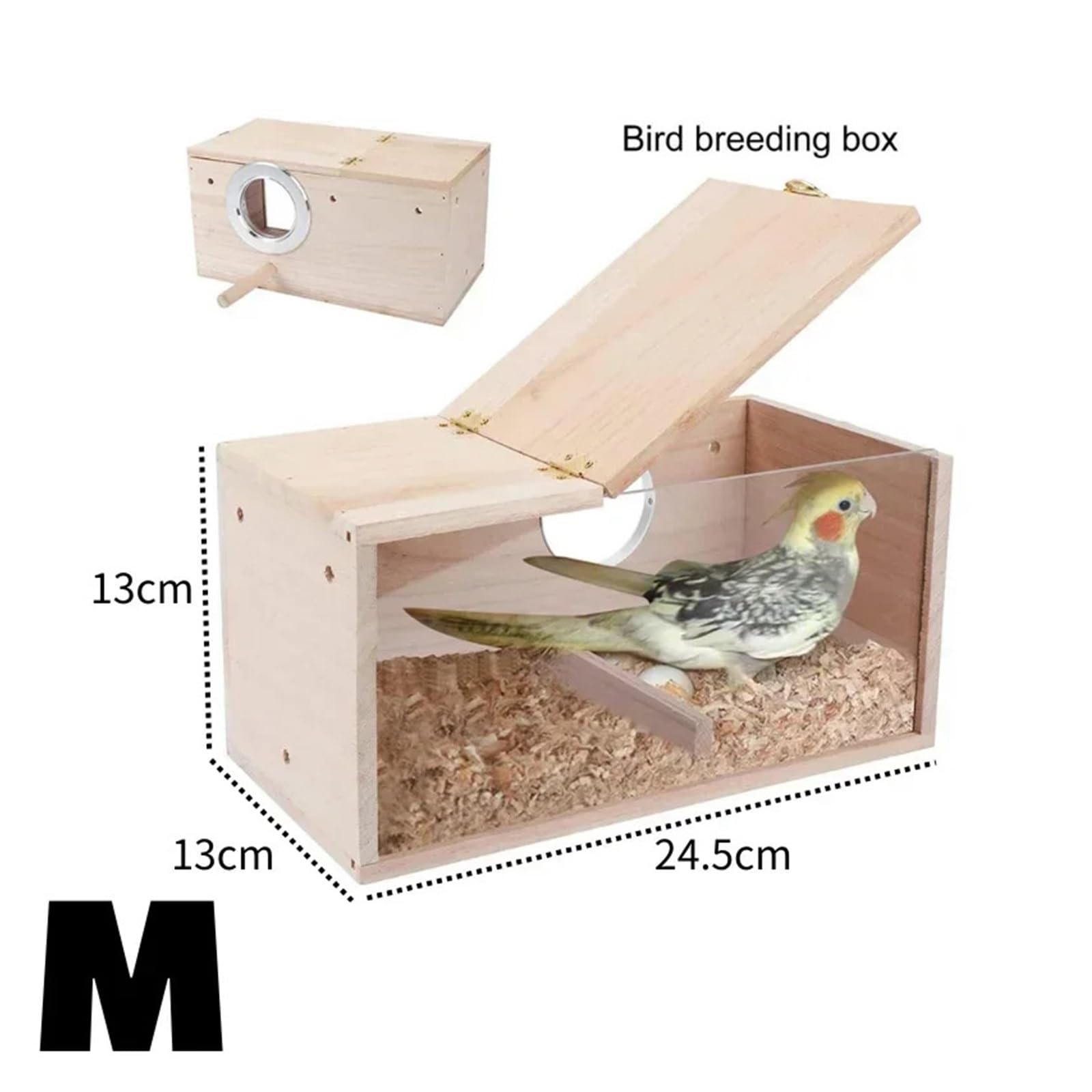 Nido de Madera para pájaros Nido for periquitos de Madera Maciza, diseño Transparente, fácil Limpiar, Bordes Lisos, Caja cría for pájaros(M)
