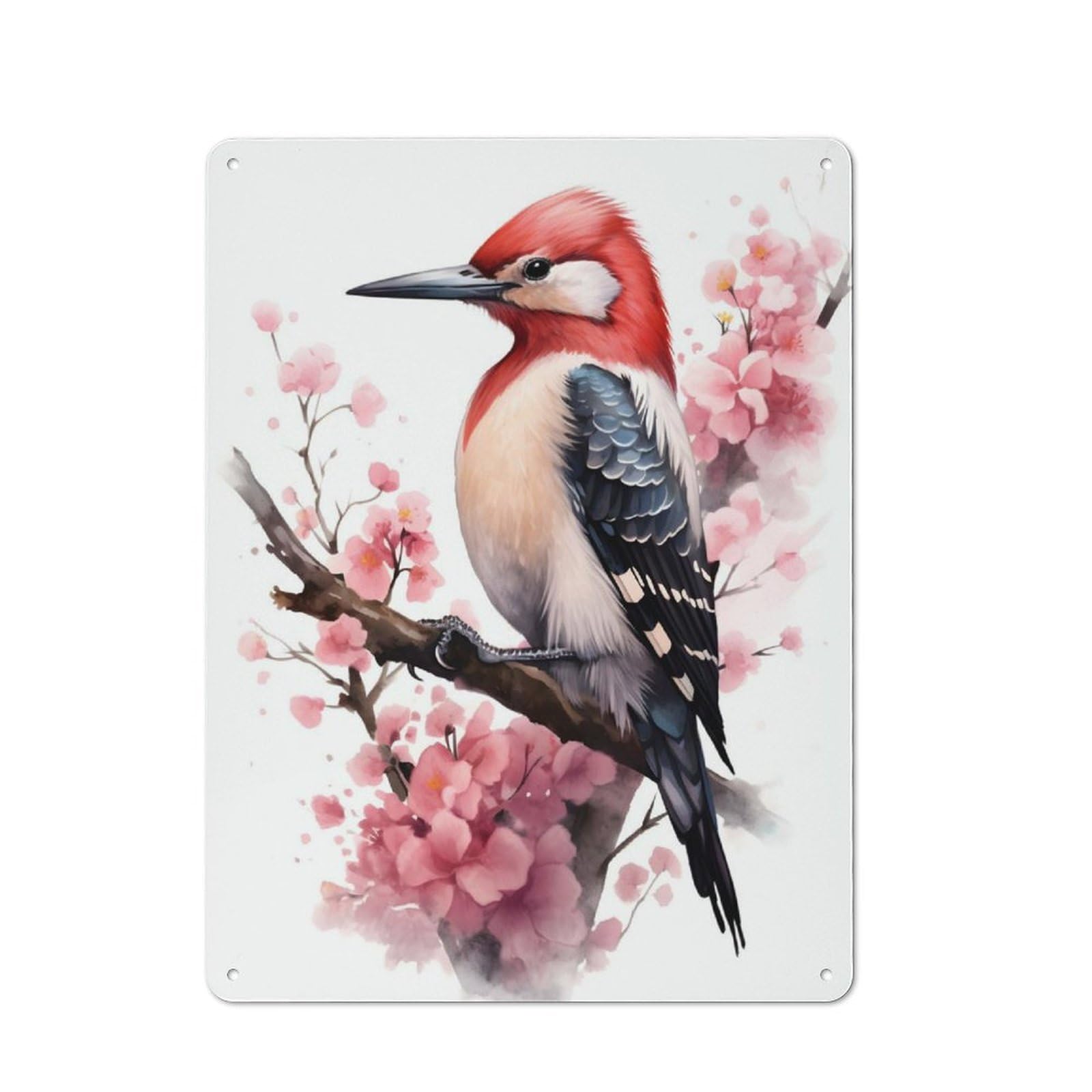 Junmoney Woodpecker Watercolor Retro-Style Metal Sign 40X30cm For Studio Or Craft Room, Gift For Studio Decor Lovers During The Christmas Season