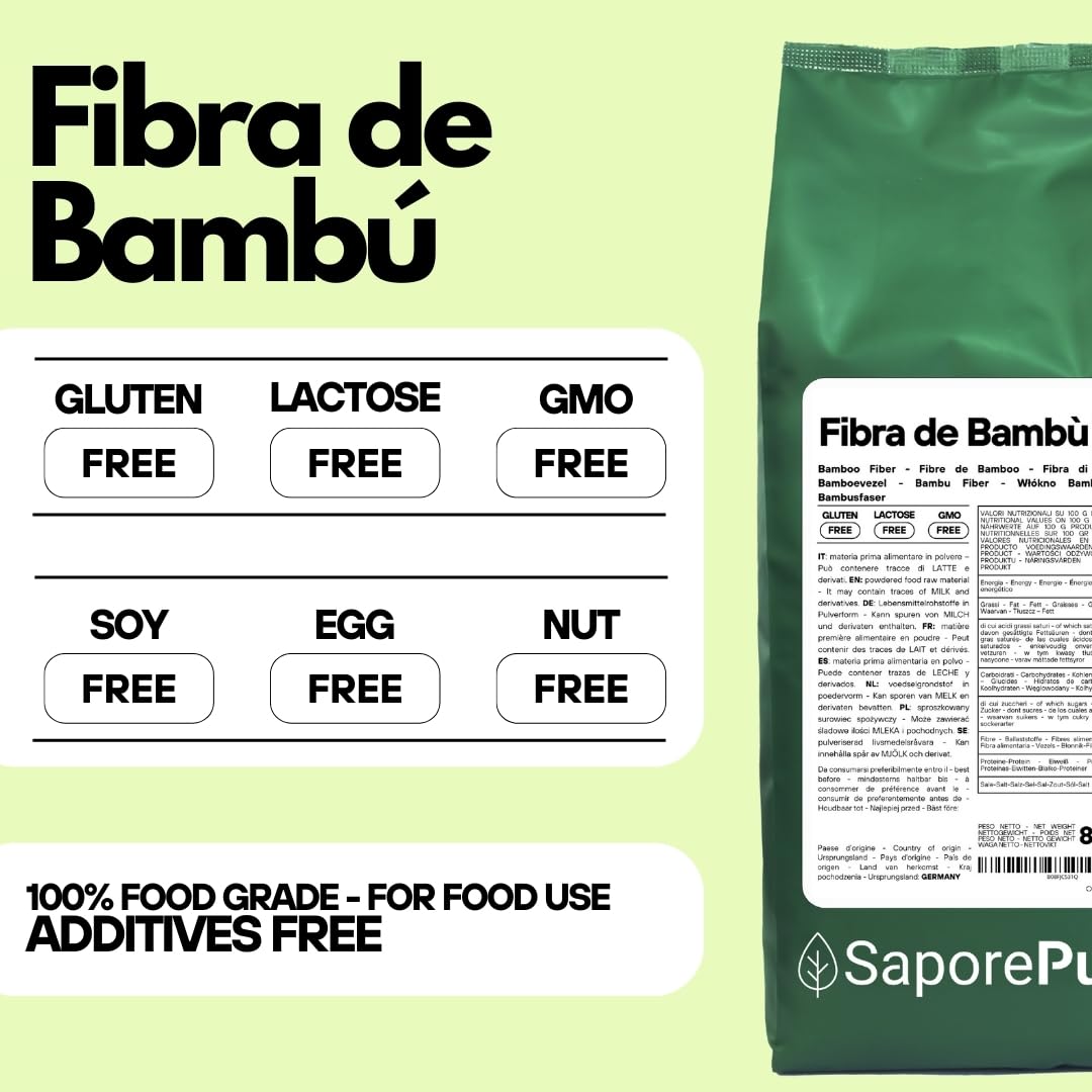 SaporePuro Fibra de Bambú de calidad alimentaria - 800 gr - harina baja en carbohidratos