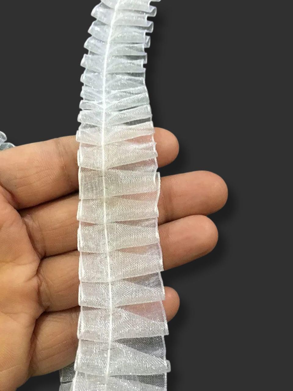 LACESNMORE White lace Organza Frills, lace Organza Design for Dupatta, Western Dresses Ribbons Shiny White 9meter Pack (1 inch Width)-image-47