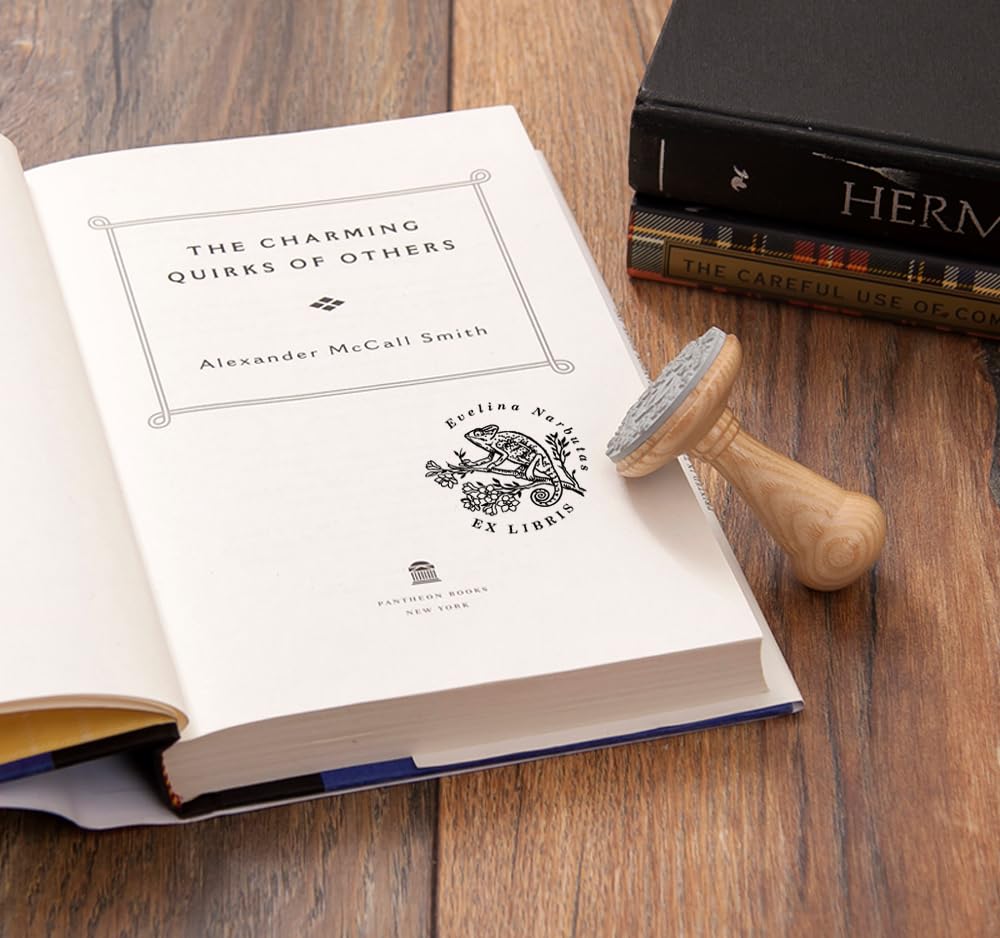 Camaleonte Ex libris Timbro Personalizzabile, Fiore Ramo Albero Magnolia Bianca, Fatto a Mano Regali Amanti Libri in Scatole Regalo