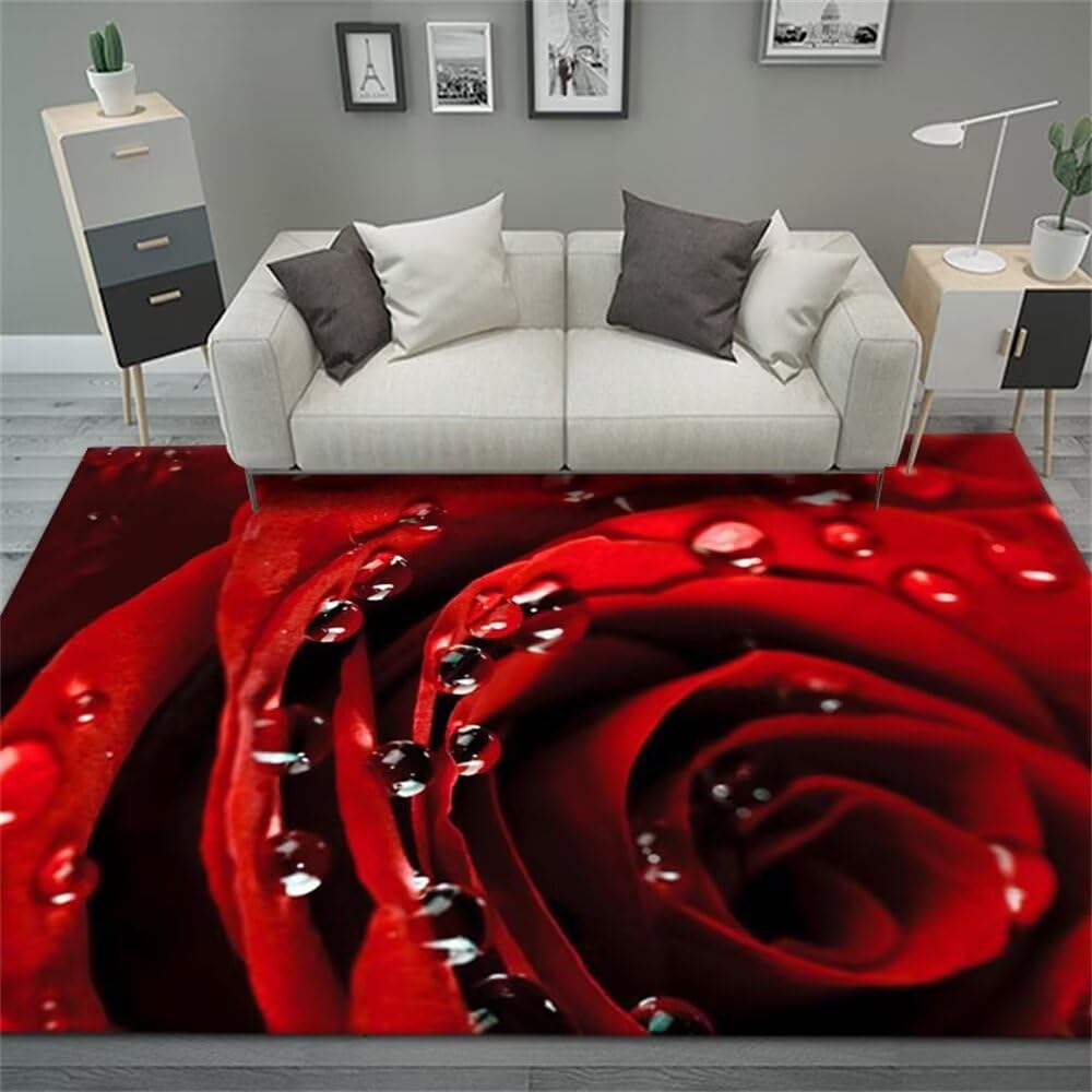 Tapis ville enfant rouge 50x80cm avec grand motif floral pour petit salon pas cher