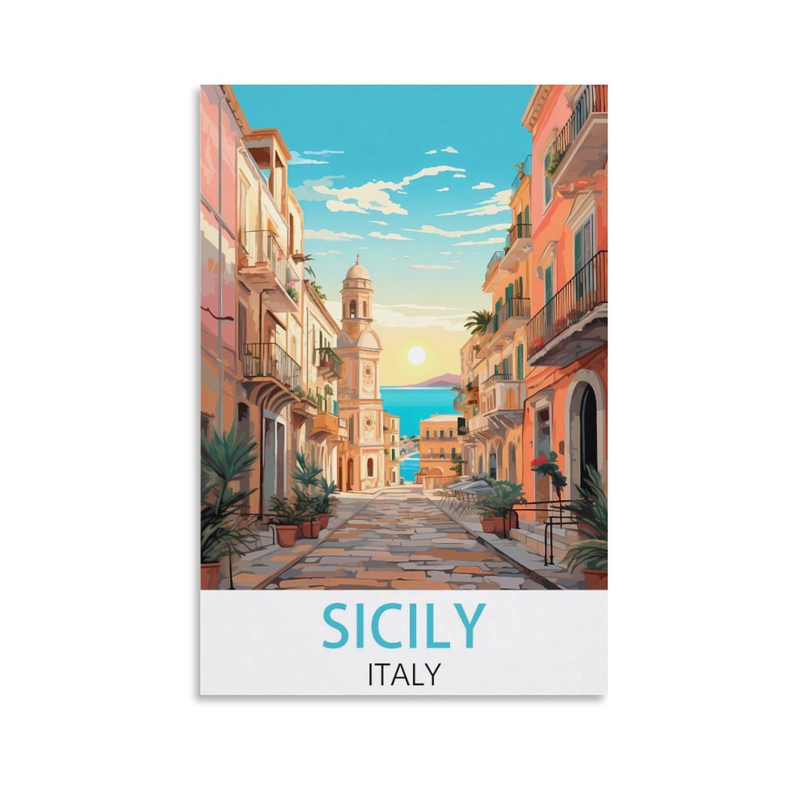 JavoN Sicily Italy Vintage Travel Posters 08x12inch(20x30cm) Canvas Art Poster And Wall Art Picture Print Bedroom Decor