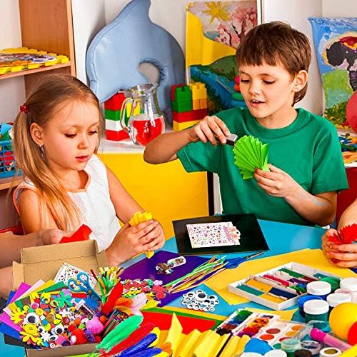 WATINC 1000Pcs DIY Art Craft Kit for Kids Creative Pompoms Pipe Cleaners Feather Foam Flowers Letters Crystal Sticker Felt Wiggle Googly Eyes Sequins Button Colorful Wooden Sticks Paper Party Supplies 7 61W9Pb6CXrL. AC