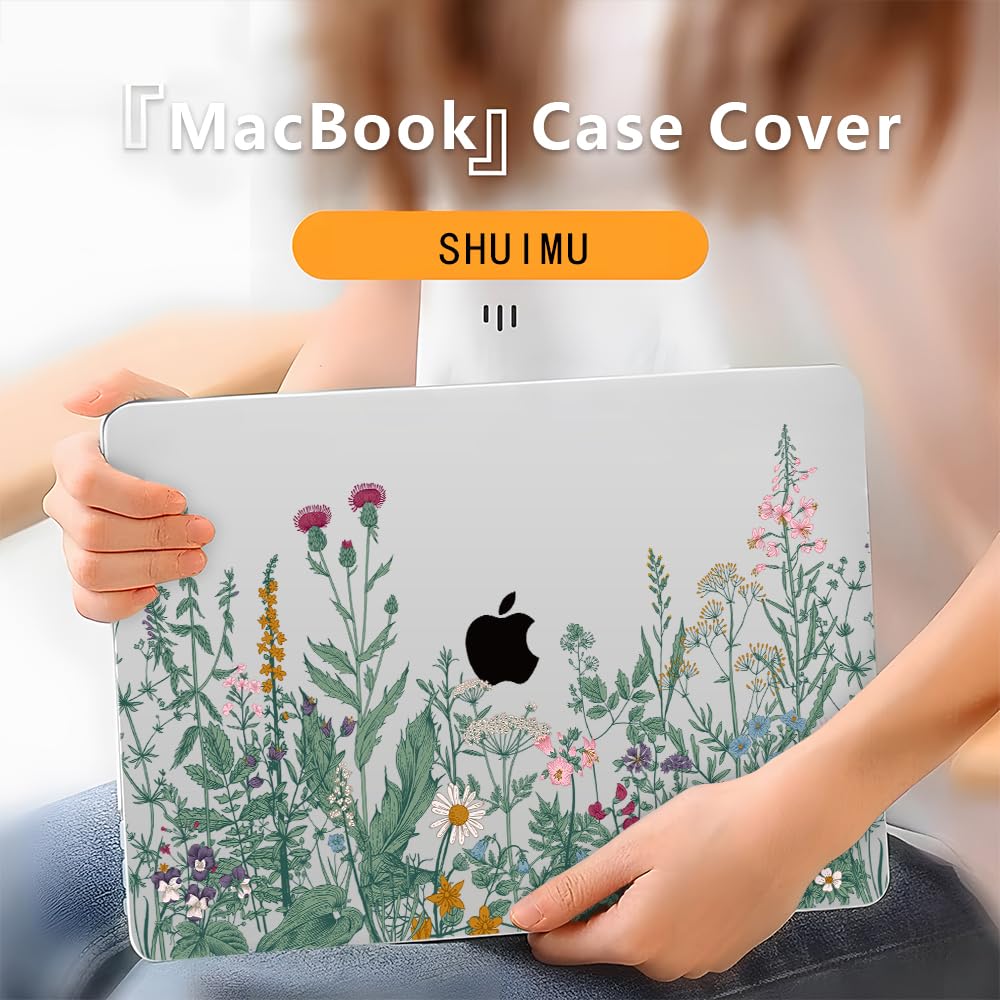 4 in 1 Custodia per Macbook Air M2 M3 M4 13,6 Pollici A2681 A3113 A3240, 2025 2024 2022 con Touch ID, Plastica Case Cover Rigida & Pellicola Tastiera & Proteggi Schermo, Piante da Fiore
