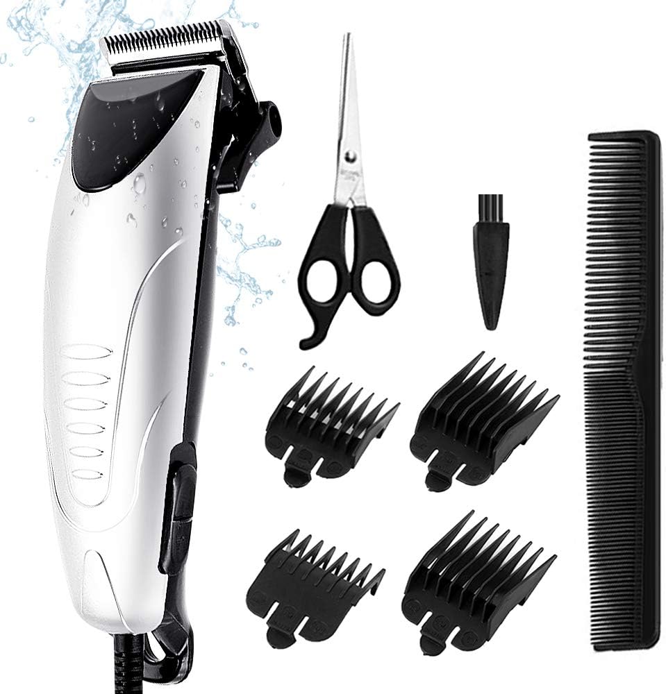 Silver Hair Clippers, High-Performance Professional Hair Clipper Cut Tool with Plug Haircut Kit for Men, Father, Husband, Kids, with an All Metal Housing