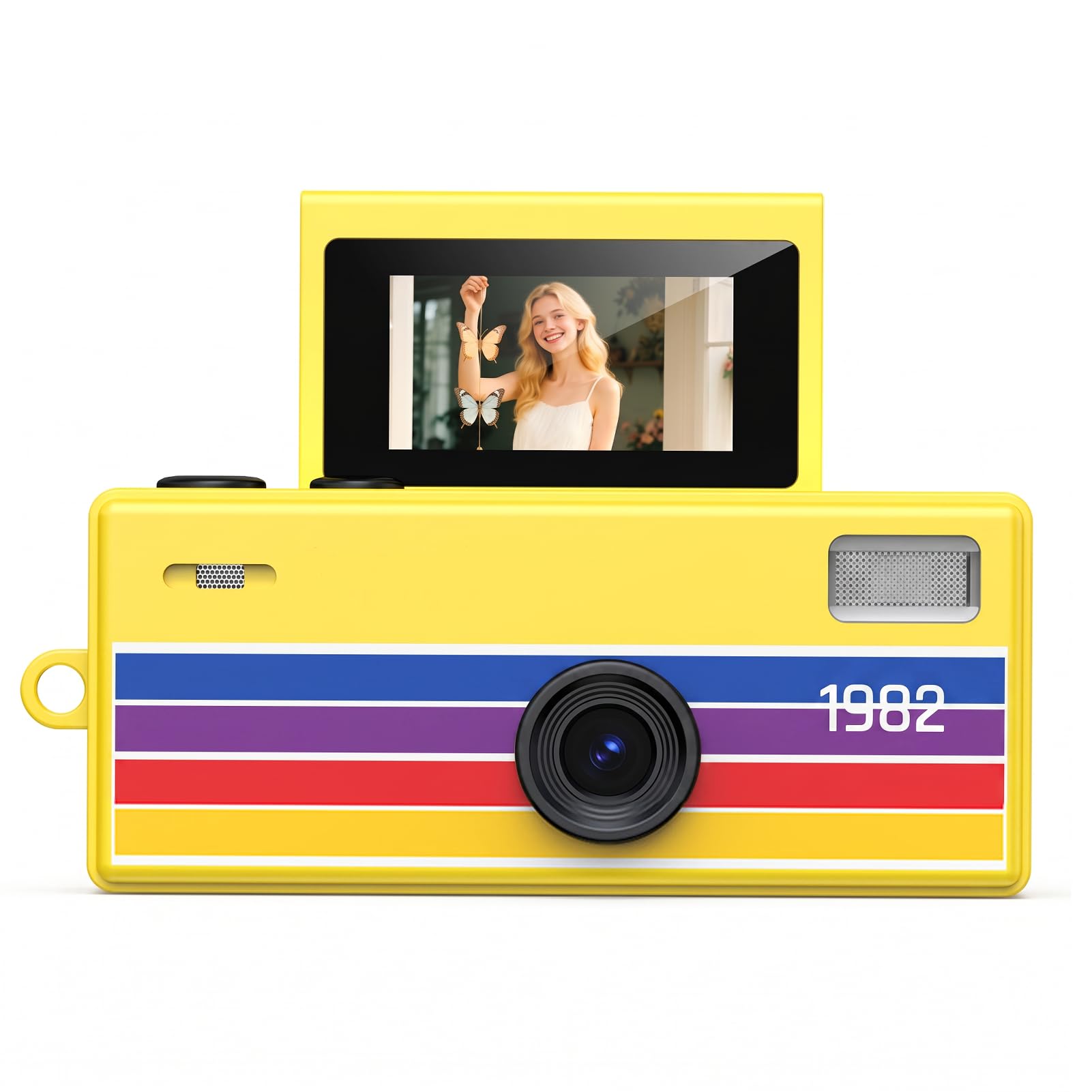 Mini Fotocamera Portachiavi, Videocamera Digitale Portachiavi con Messa a Fuoco Automatica HD 1080P, Fotocamera retrò Portatile con Schermo Ribaltabile e Obiettivo Granda