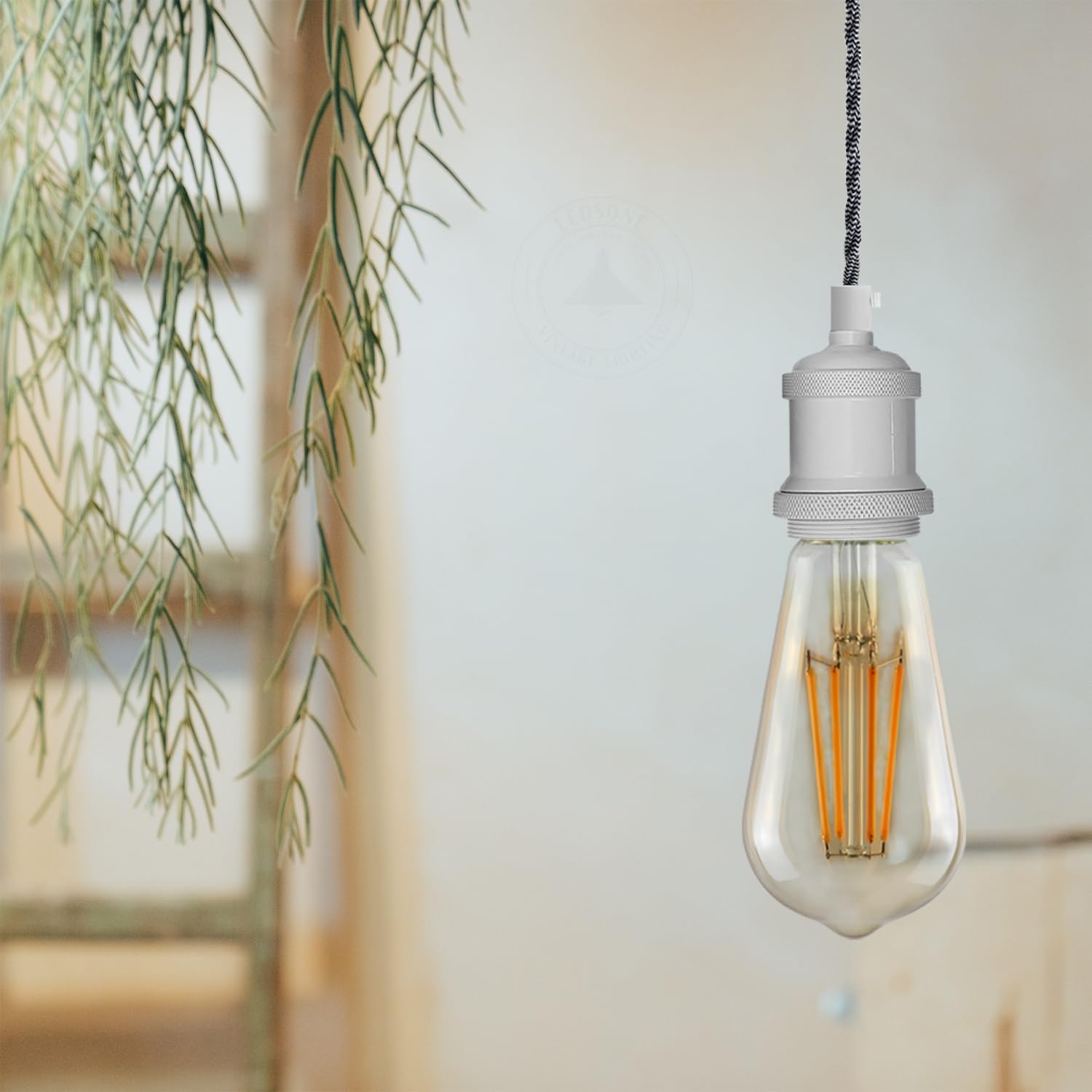 LEDSONE Vintage Ceiling Pendant Light Metal 3 Pack 95cm Twisted Braided Adjustable Cable With E27 Light Fitting Lamp Holder For Kitchen Living Bedroom Dining Room Restaurant (White - Image 2