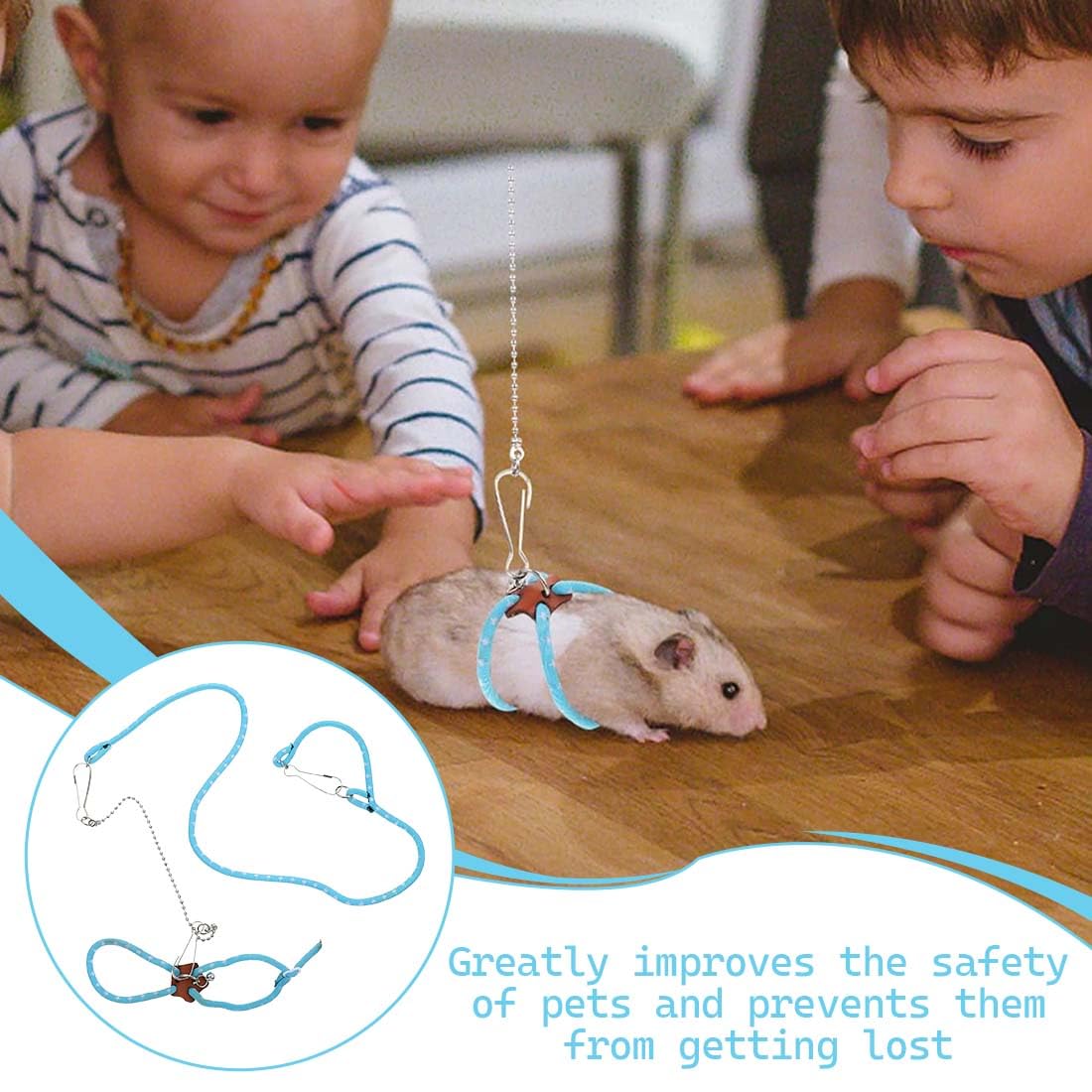Laisses pour Petits Animaux, Harnais Réglable Bleu pour Souris Rat Hamster, Corde De Promenade Sécurisée Taille Standard, Accessoire Extérieur 1 Pièce