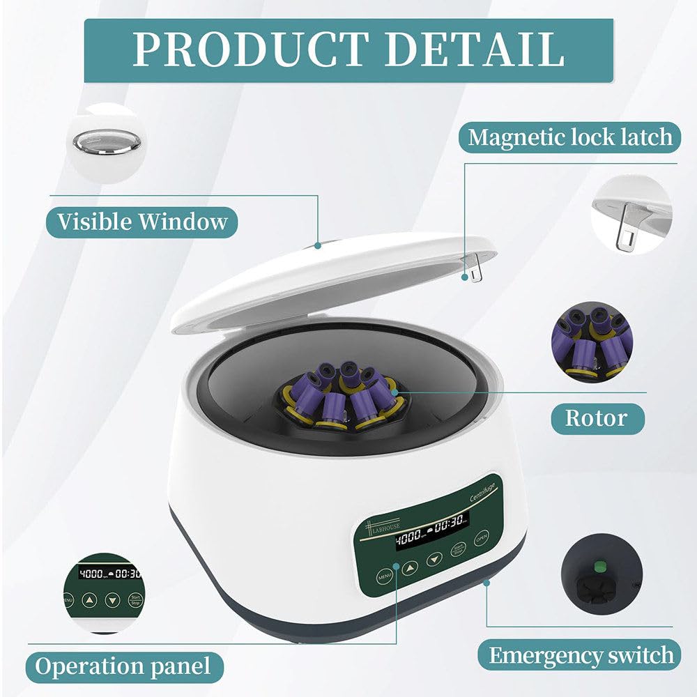 Centrifuga da Laboratorio, per 8 Provette per Prelievo di Sangue da 2/5/10 Ml, 4 Provette per Centrifuga da 15 Ml, Timer da 30 S a 59 Min, velocità Regolabile, per Esperimenti LC-400PRO
