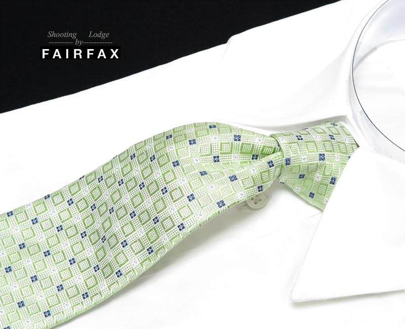 [フェアファクス] PO-FK227 ●ライトグリーン地にオフホワイト&times;ロイヤルブルーの小紋柄ネクタイ（ 小紋タイ