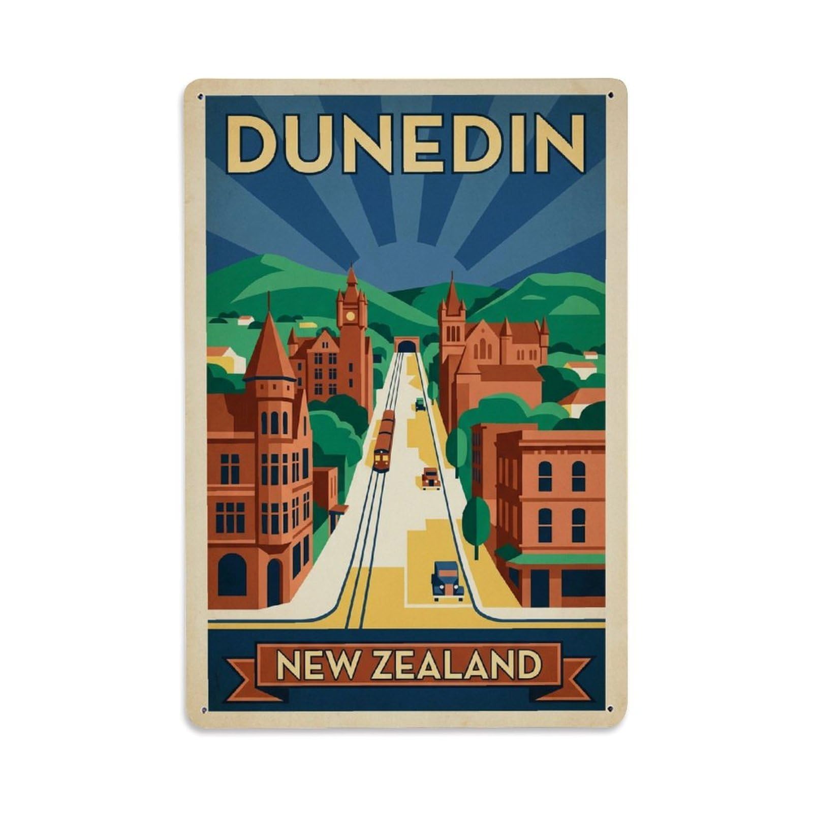 Metal Tin Sign Travel Vintage New Zealand Dunedin