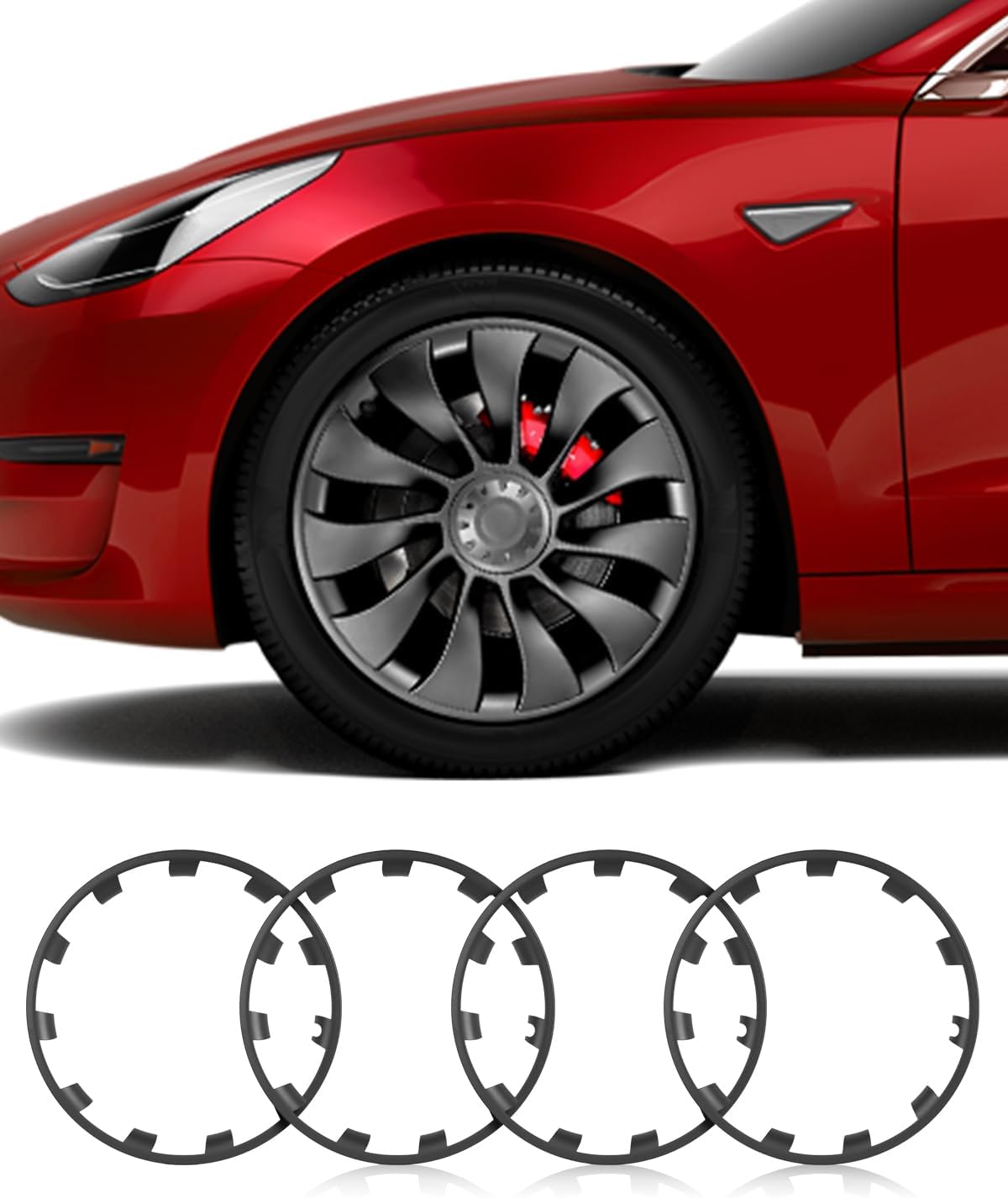 Model Y All-in-one Wheel Rim Protector for Tesla Model Y 21'' Uberturbine Wheel - Strips for Curb Rash Prevention - Set of 4 Rim Protector Easy to Install(Gunpowder,21'') Gunpowder 21'' Model Y-4pcs