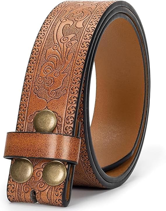 Image of UTOWO Men Women Retro Belt Strap without Buckle 1.5 inch Wide Classic Western Embossed PU-Leather Belt for Jeans
