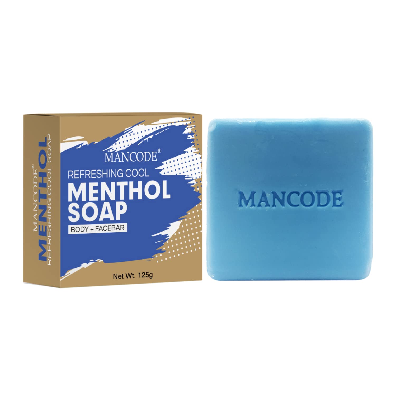 Mancode Refreshing Cool Menthol Soap for Men -125 gr | with Icy-cool Menthol | Anti Bacterial | Refreshing | Dirt Removal | Natural Ayurvedic Herbal Soap | Blue Color Bar Soap | Bathing Soap Pack of 1