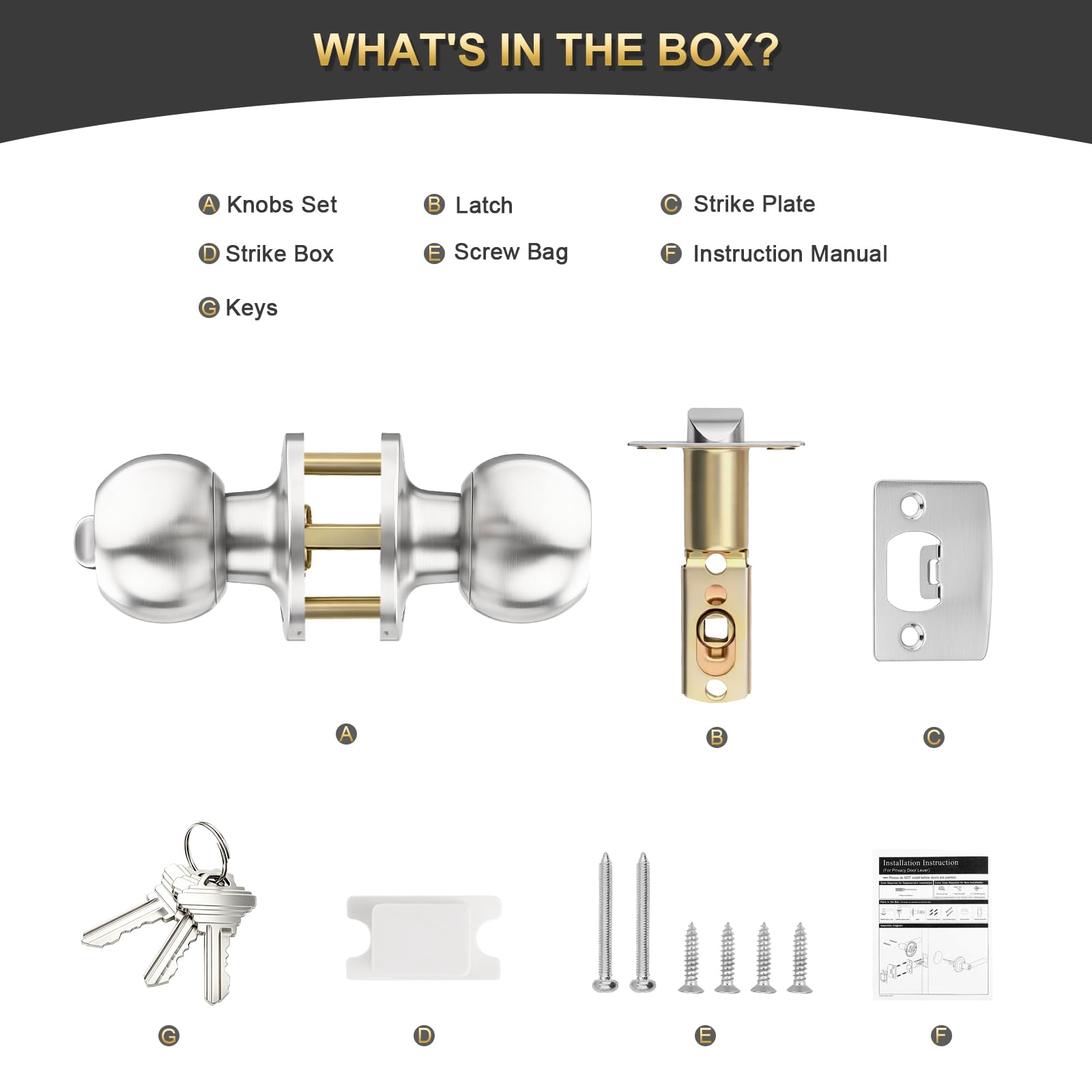 Satin Nickel Door Knobs - 2 Pack with Keys -8